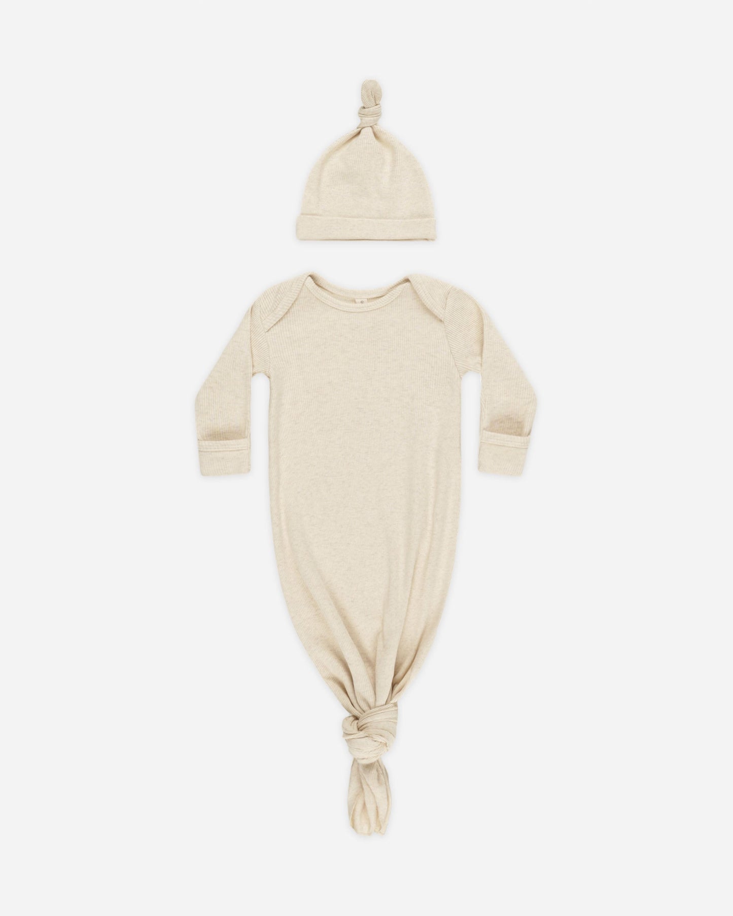 Oatmeal Knotted Baby Gown + Hat