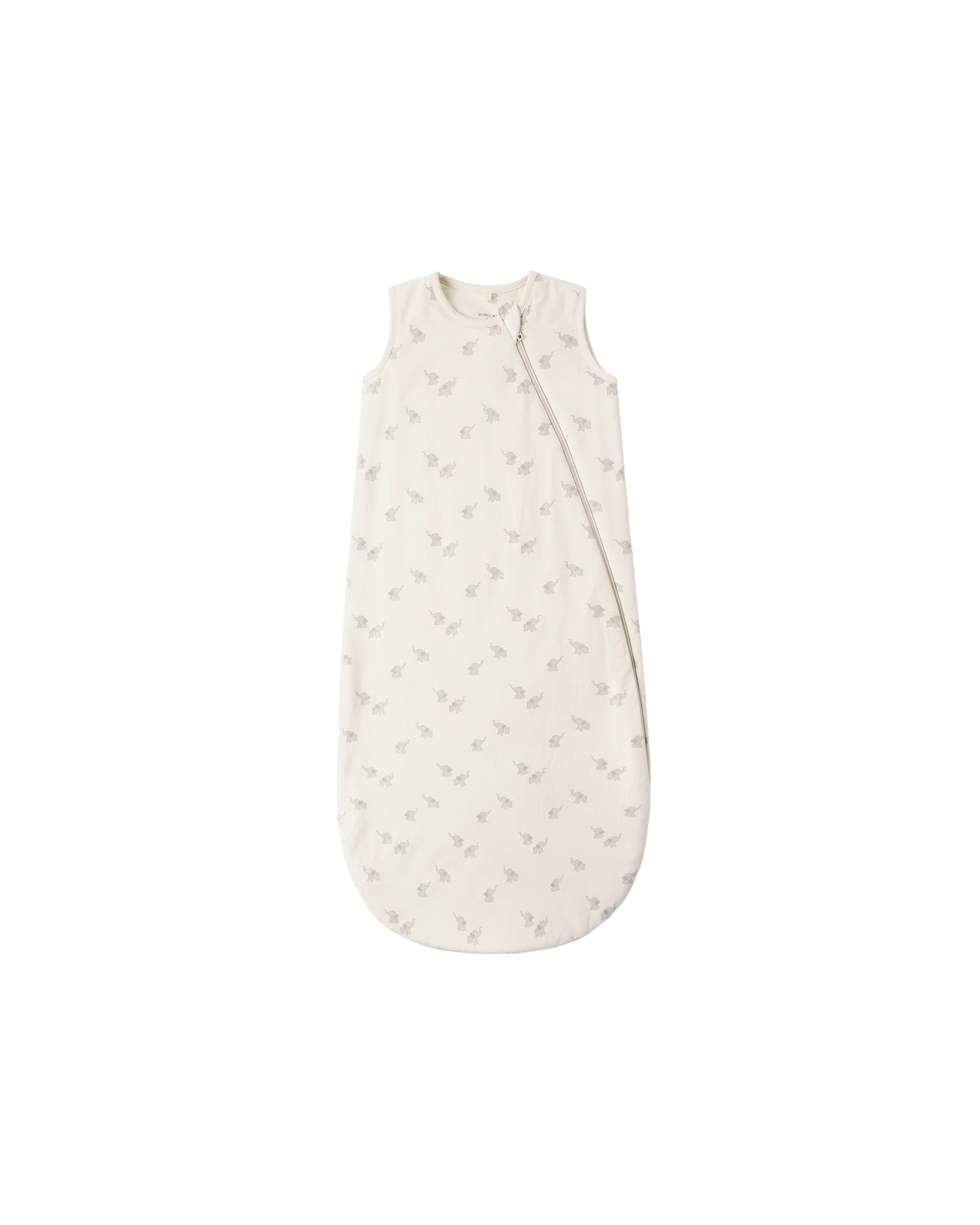 Natural bamboo sleep bag with elephant design from Quincy Mae, featuring soft fabric and cozy fit for babies.