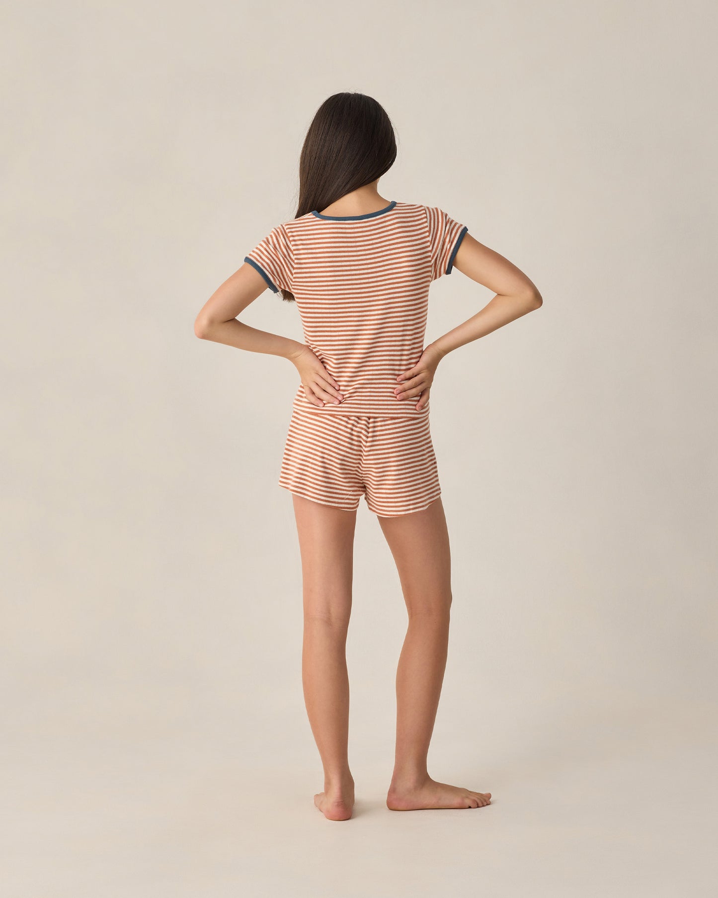 Teen Poppy Stripe Pointelle Shorts by Rylee & Cru featuring colorful striped pattern and soft knit fabric.