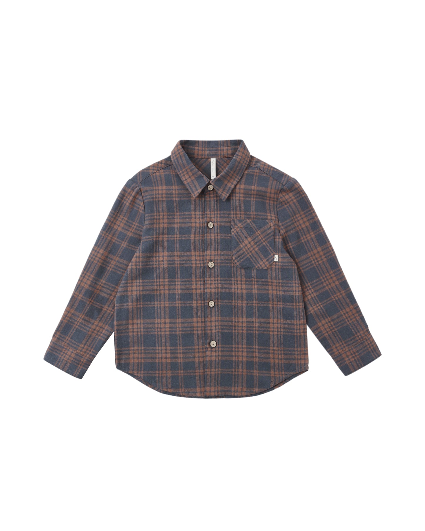 Rylee & Cru midnight plaid long sleeve collared shirt with button front and chest pocket, casual and stylish for kids.