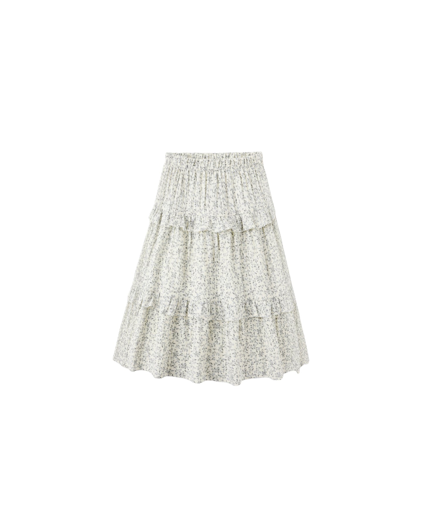 Blue Vines Ruffled Midi Skirt