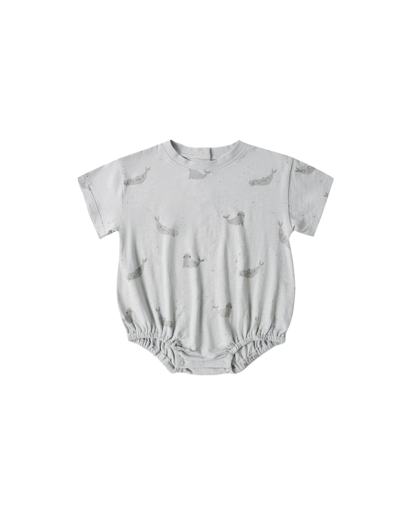Blue Seals Relaxed Bubble Romper by Rylee & Cru, featuring soft fabric and comfortable fit for babies.