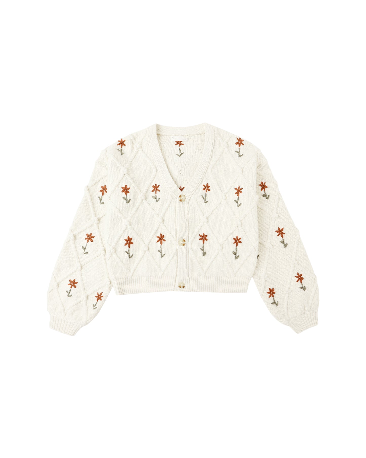 Winter Daisy Embroidery Boxy Crop Cardigan
