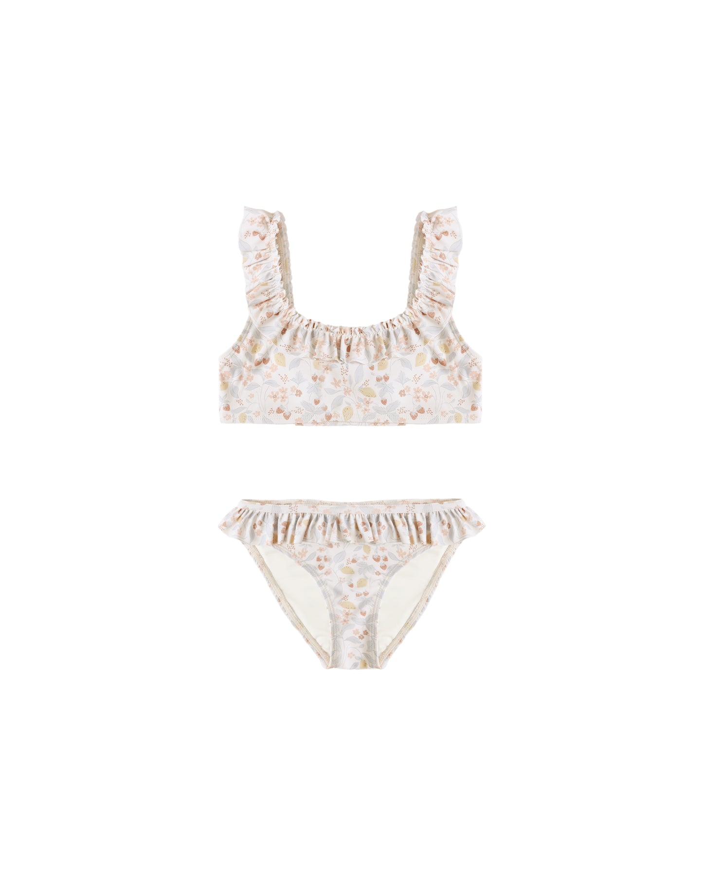 Rylee & Cru Summer Garden Giana Bikini in ivory, featuring a floral print with adjustable straps and a comfortable fit.