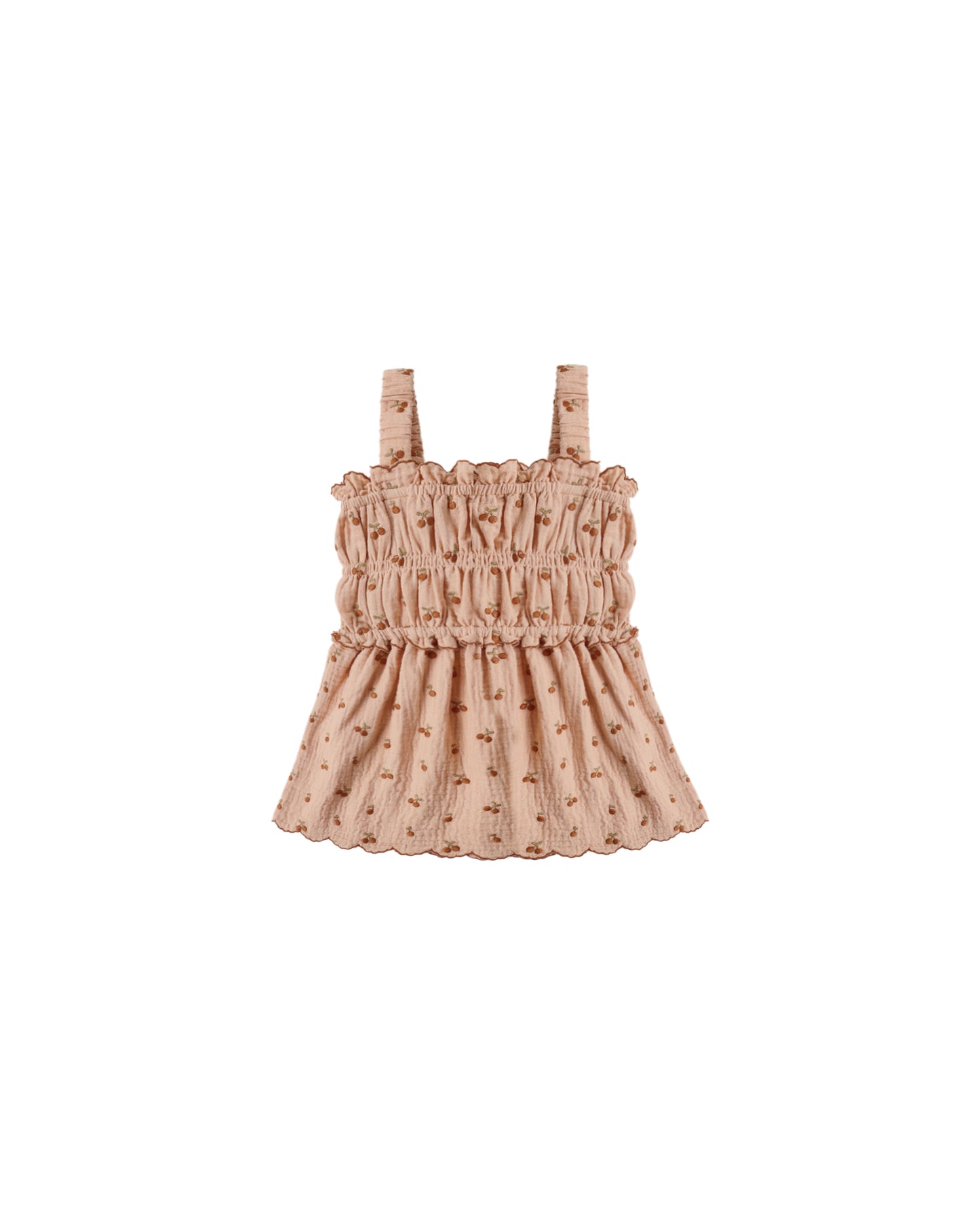 Cherry embroidery smocked tank top by Rylee & Cru, featuring colorful cherry designs and a comfortable smocked fit.