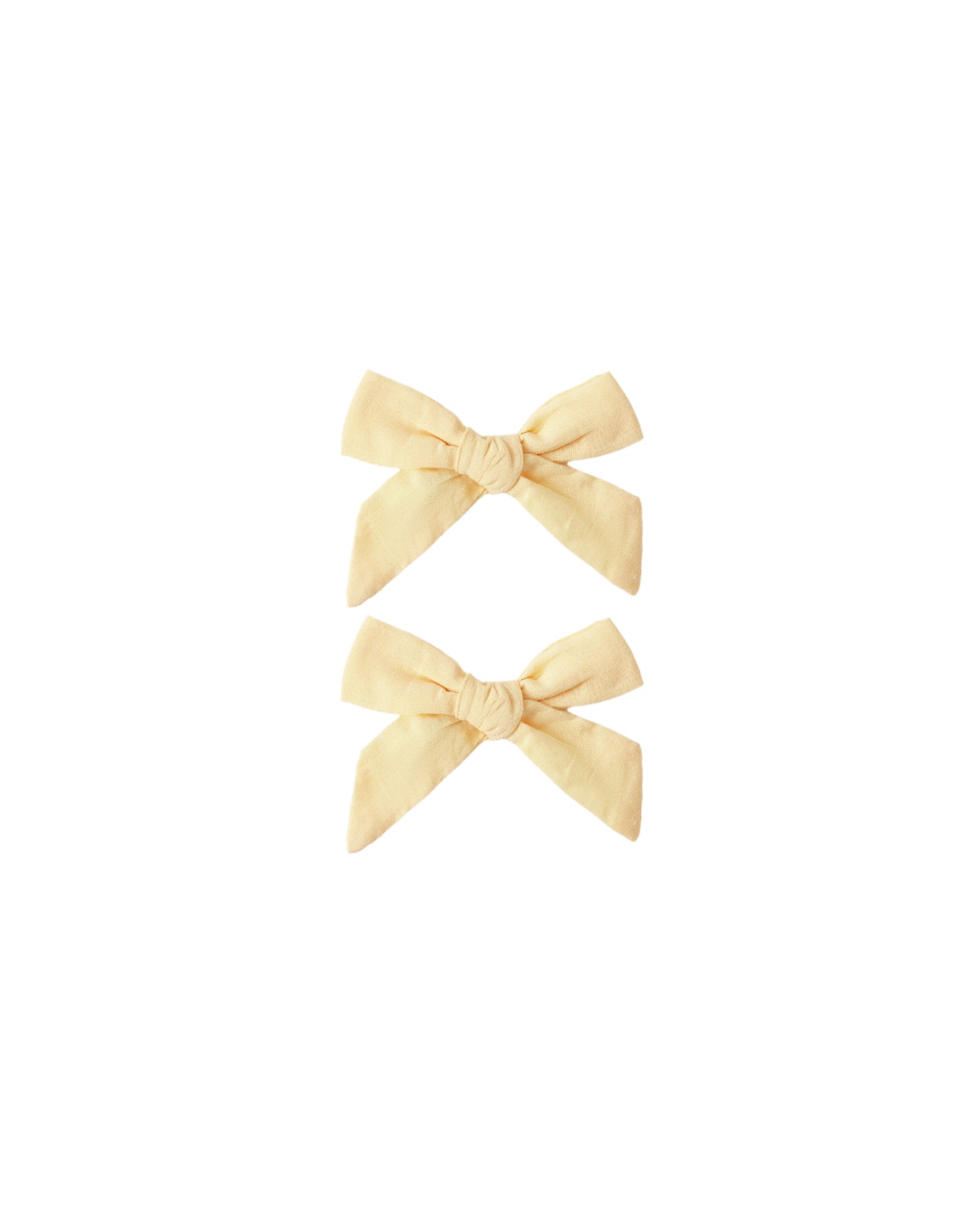 Rylee & Cru Lemon Bows set of 2, yellow fabric hair accessories with lemon print, for children's hairstyles.
