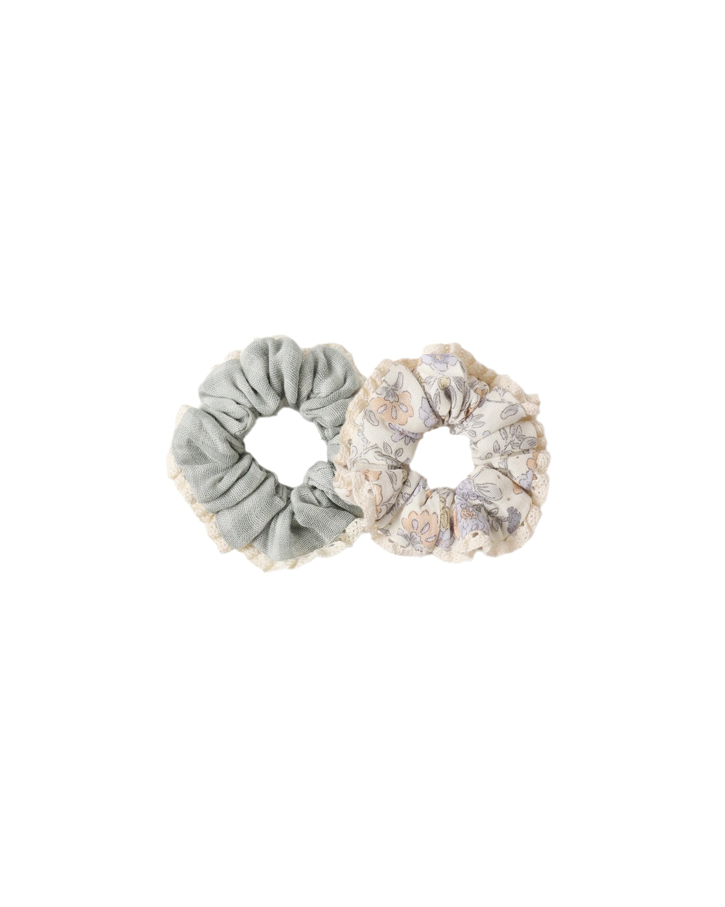 Green and ivory gingham scrunchie set by Rylee & Cru with two fabric-covered elastic hair ties featuring a classic pattern.