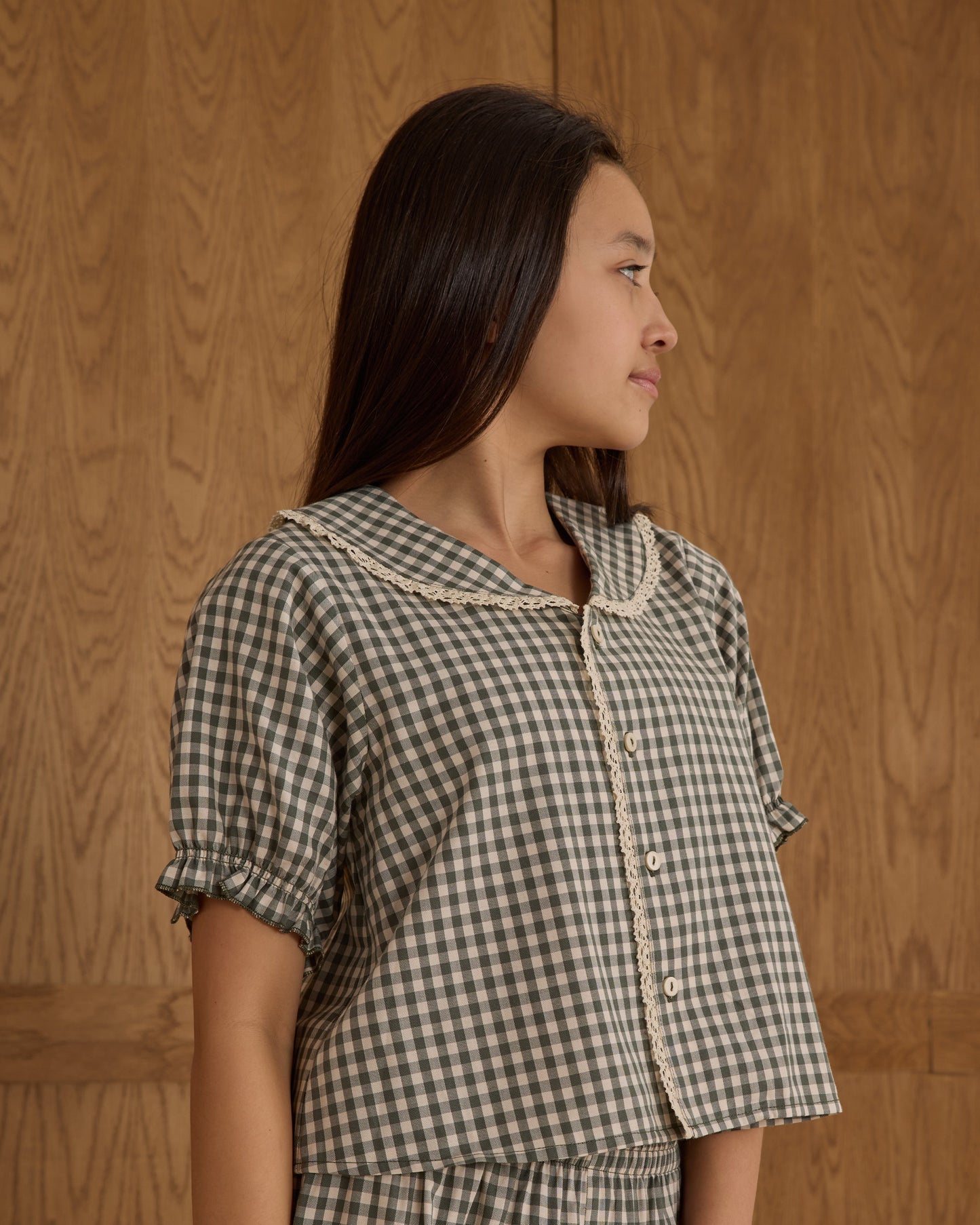 Teen Evergreen Gingham Ruffle Pajamas