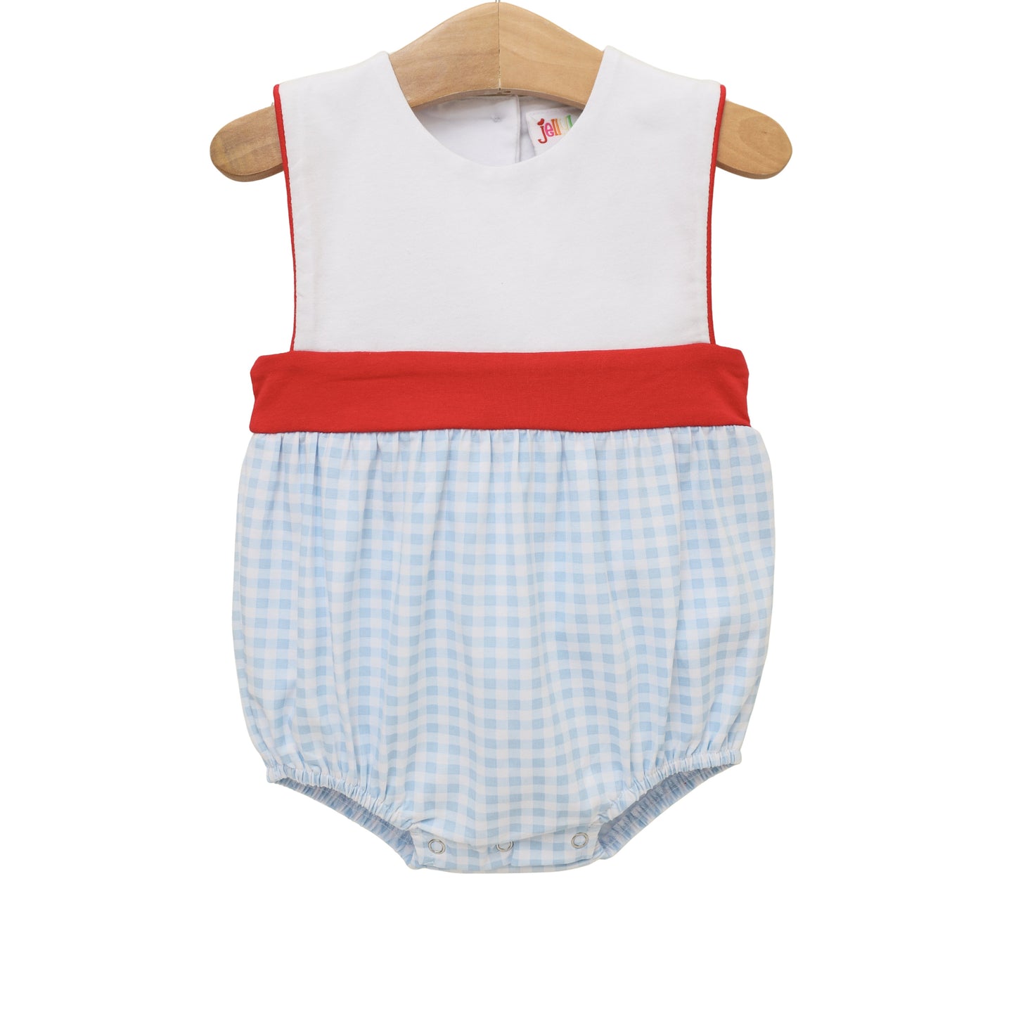 Sweet E's Children's Boutique Southern Summer Gingham Benjamin Bubble, pink and white gingham toddler romper with bow details.