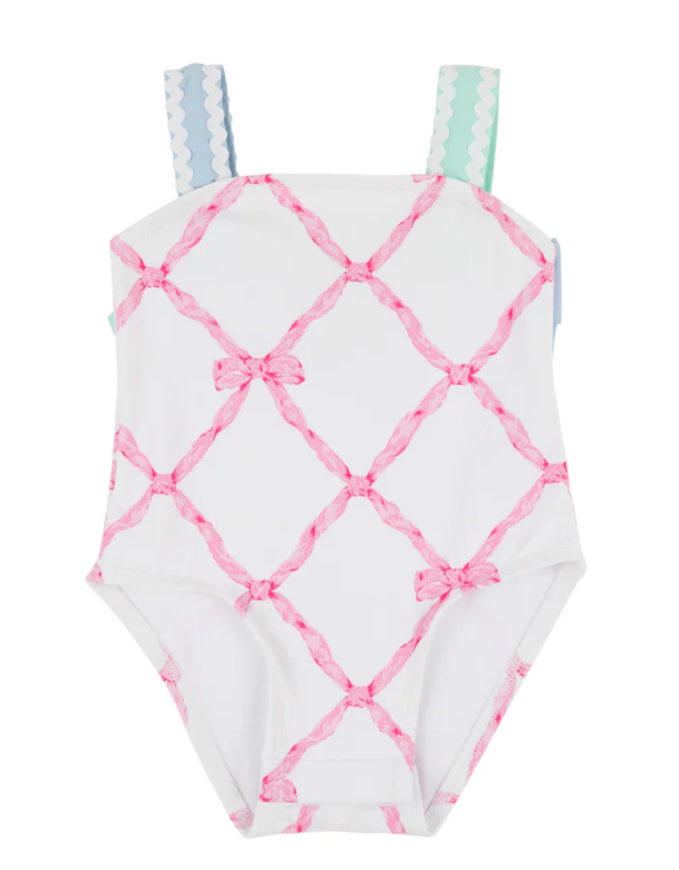 The Beaufort Bonnet Company - Shannon Bow Bathing Suit Belle Meade Bow with Buckhead Blue & Sea Island Seafoam