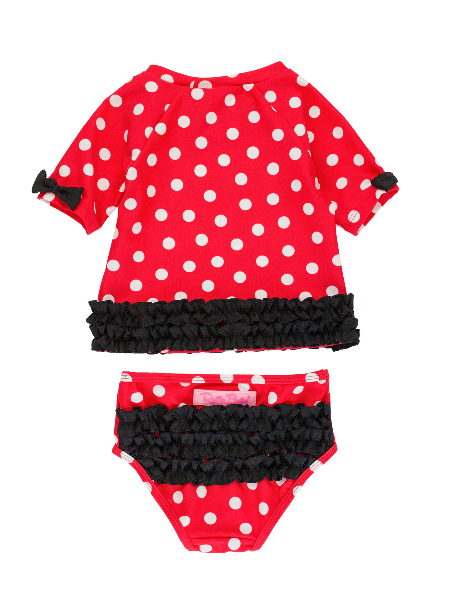 Ruffle Butts - Red Vintage Polka Dot Classic Bow Short Sleeve Rash Guard Bikini