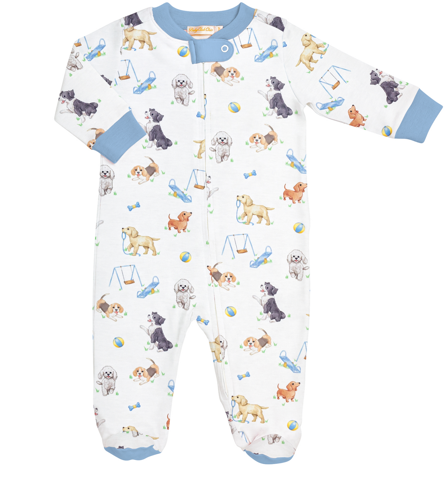 Baby Club Chic - Doggie Park Printed Zip Footie