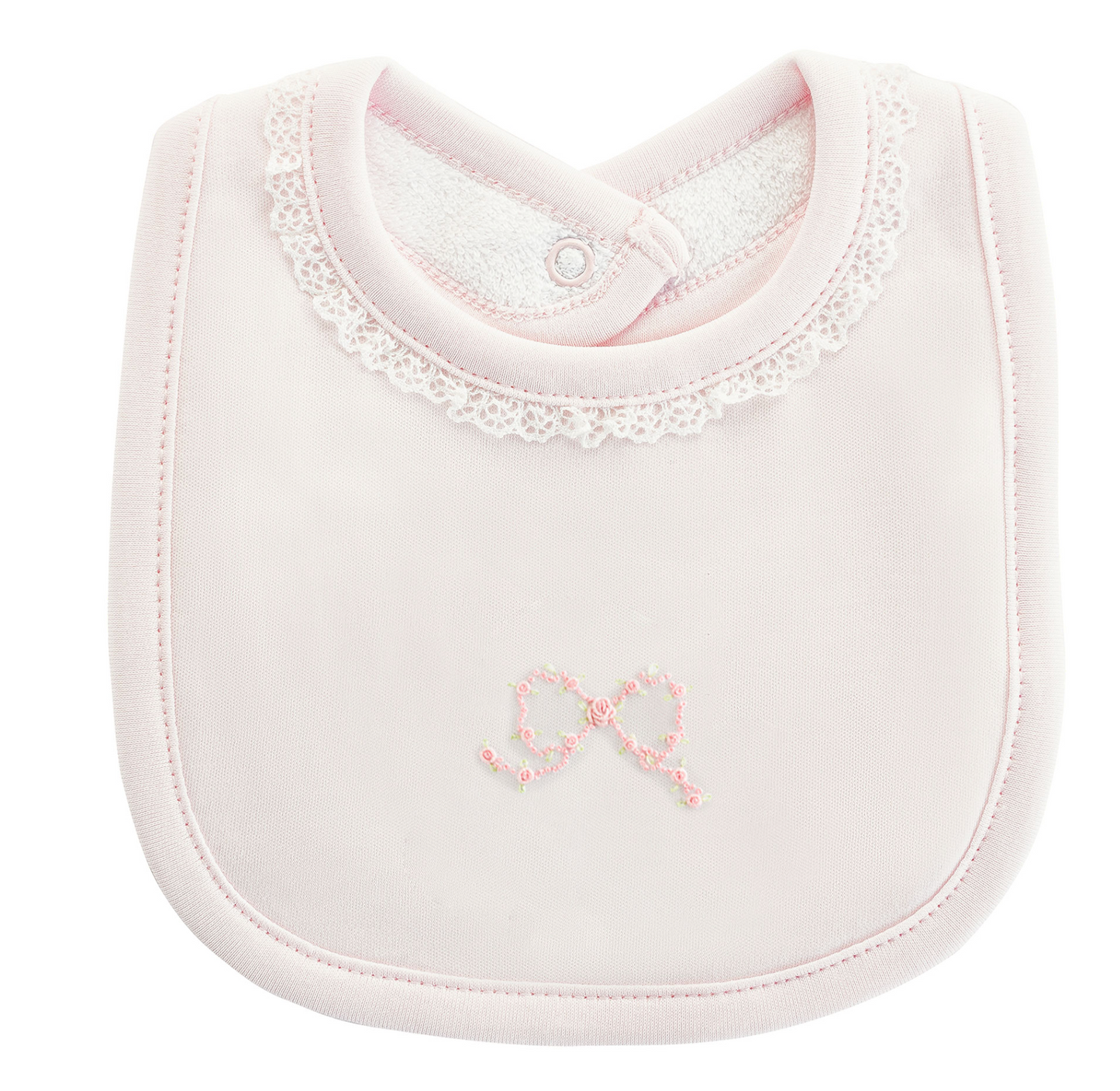 Baby Club Chic - Pink Pretty Bows Bib w/ Lace Trim