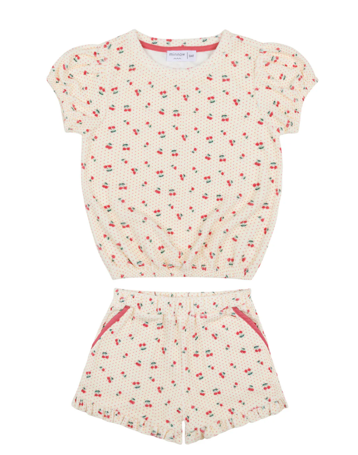 Minnow - Girls Summer Cherries French Terry Puff Sleeve Set