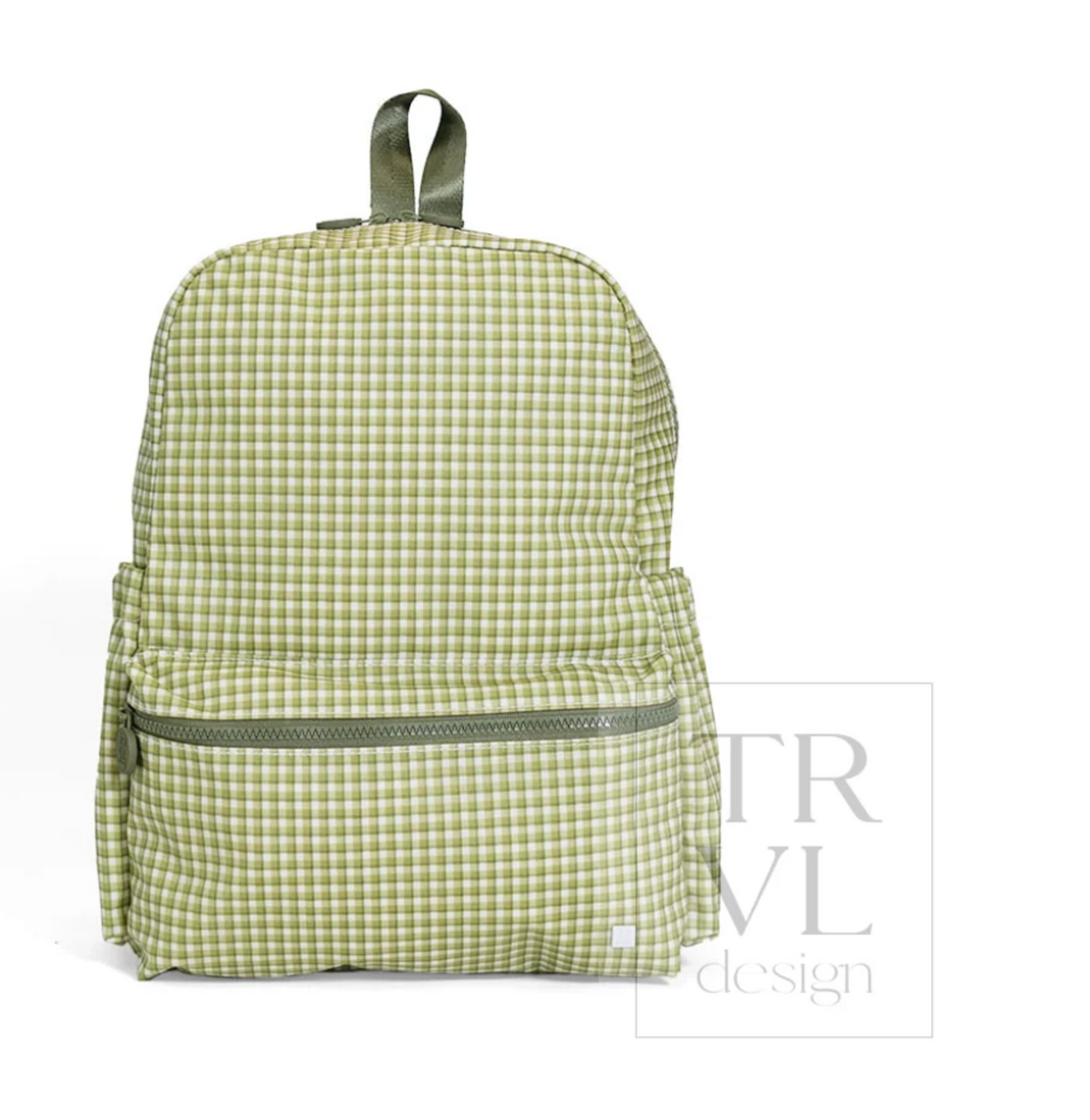 TRVL Designs backpack with multiple compartments, black fabric, and adjustable straps, suitable for travel and daily use.