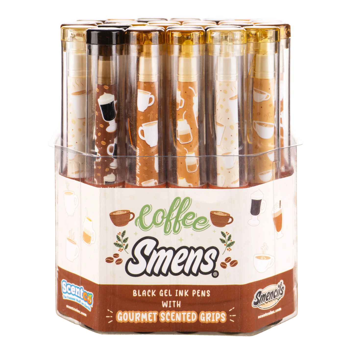 Scentco Coffee Smens cylinder with coffee-scented scented beads in a clear container, designed for freshening spaces.