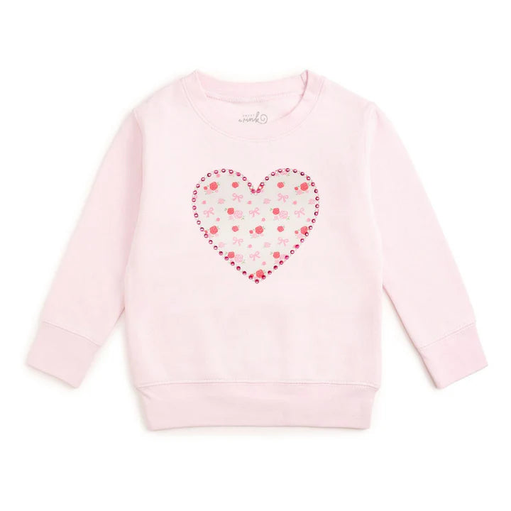 Dainty Rose Pearl Heart Patch Sweatshirt - Ballet
