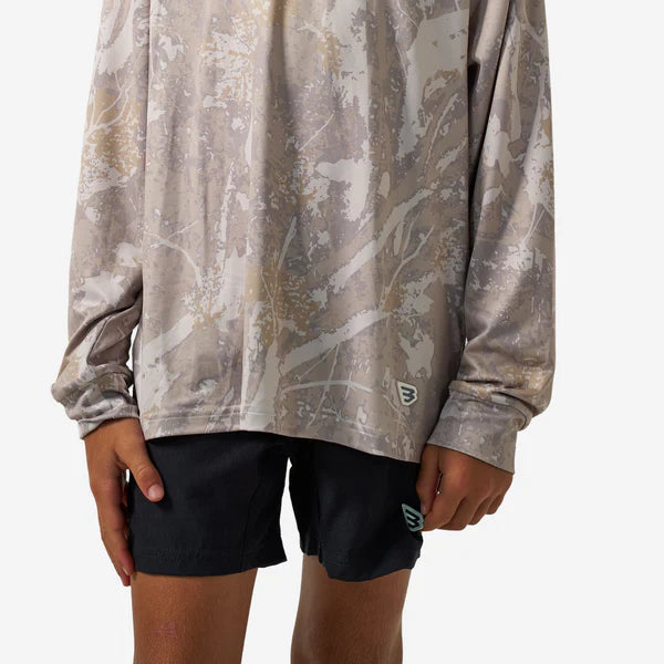Youth Drifter Camo Performance Hoodie by Burlebo, featuring a camo design and comfortable fit for active wear.