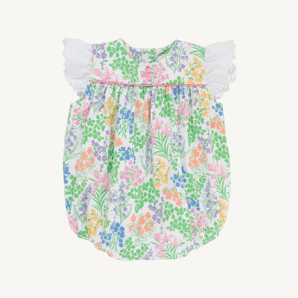 Gaston Street Garden Angel Sleeve Blythe Bubble by The Beaufort Bonnet Company featuring pink and white eyelet fabric with playful angel sleeves.
