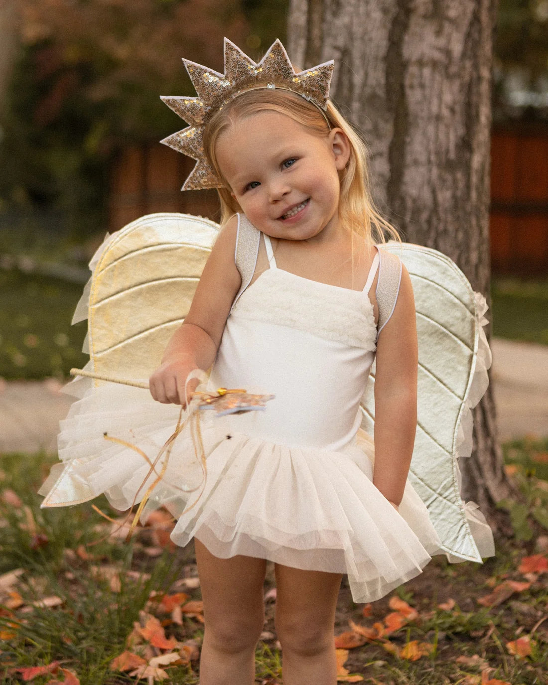 Ivory shimmer angel wings by Noralee, featuring soft feather details and delicate craftsmanship, suitable for costumes or decor.