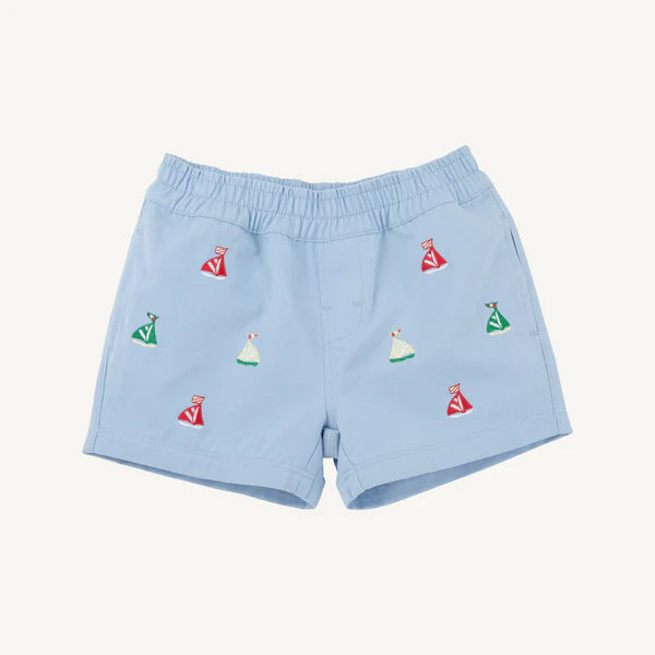 Beale Street Blue Sheffield shorts with sailboat critter pattern by The Beaufort Bonnet Company.