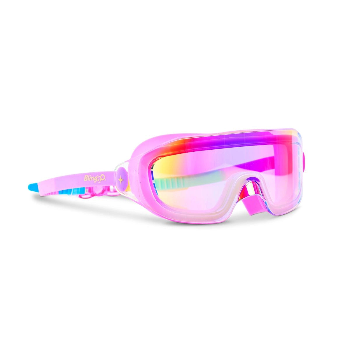 Bling2o Hologlow Panoramic Kids' Swim Goggle with colorful holographic design and wide panoramic lens for underwater visibility