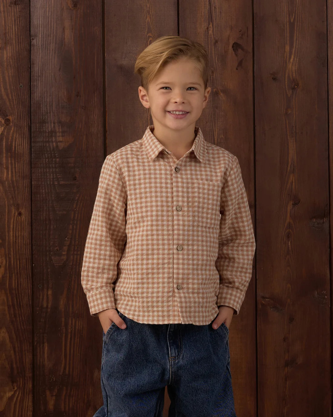 Fawn Gingham Collared Long Sleeve Shirt