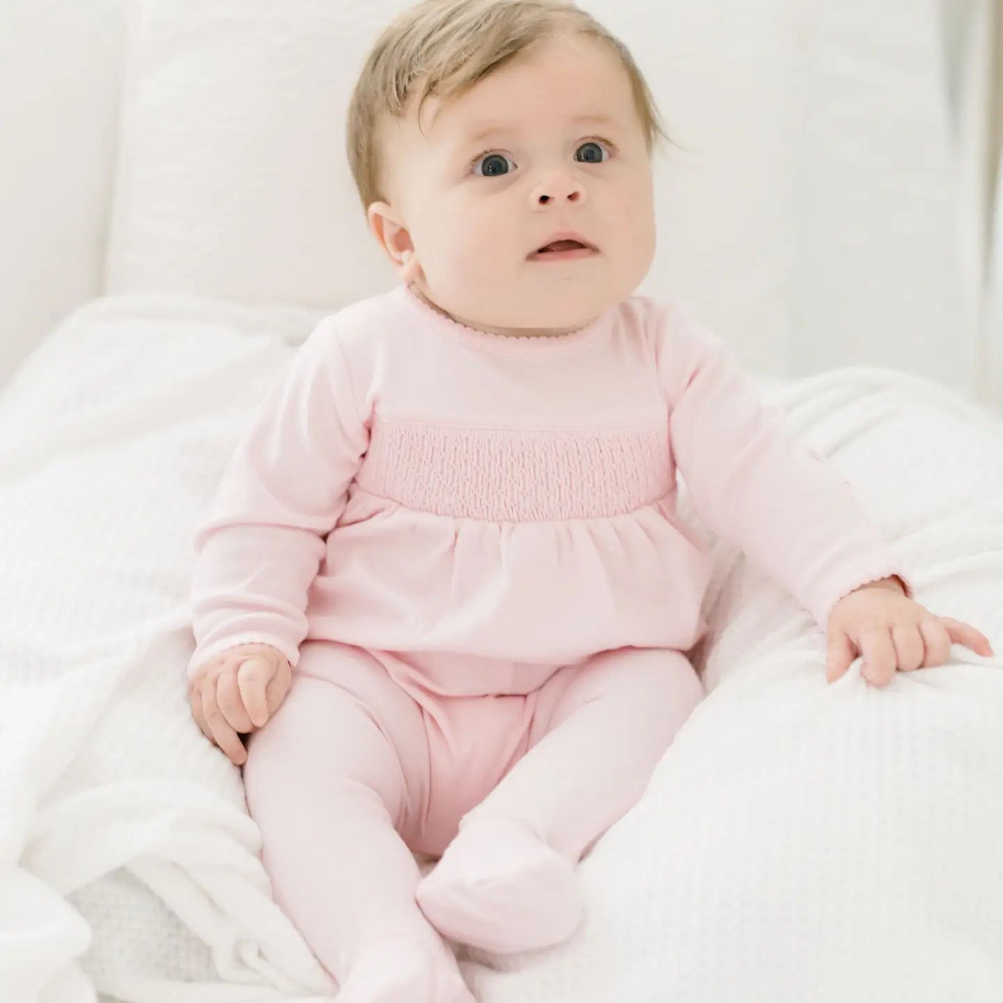 Essentials Solid Pink Smocked Footie