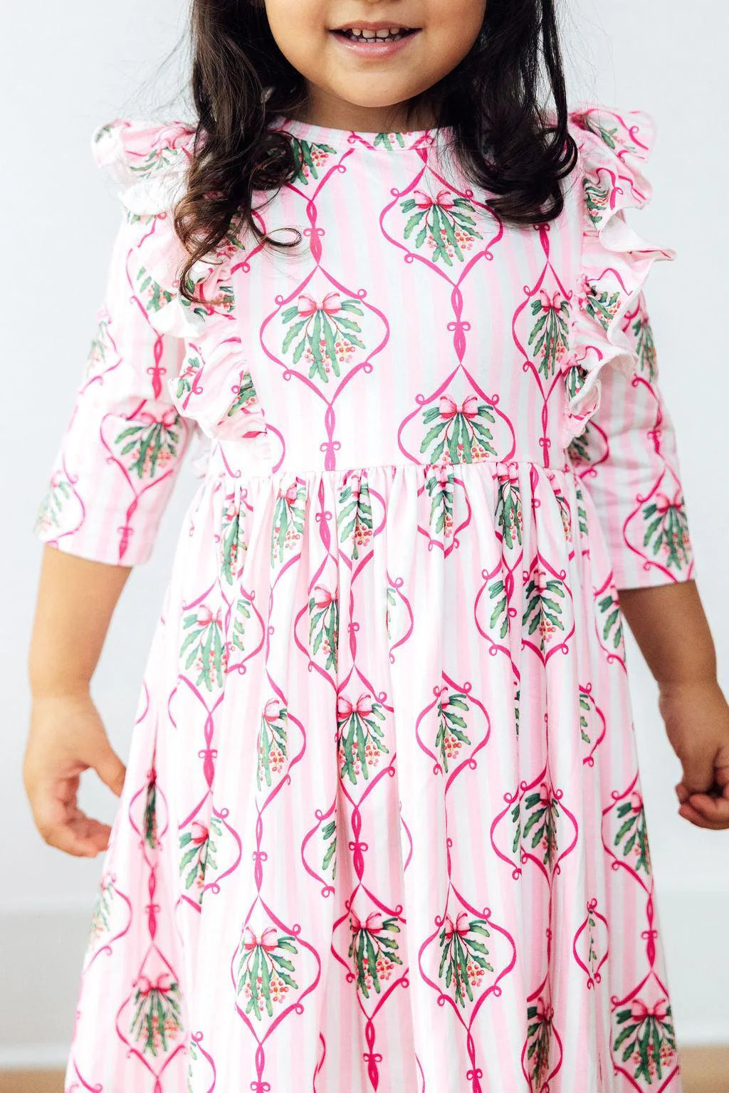 Mila & Rose - Merry Mistletoe 3/4 Sleeve Ruffle Twirl Dress
