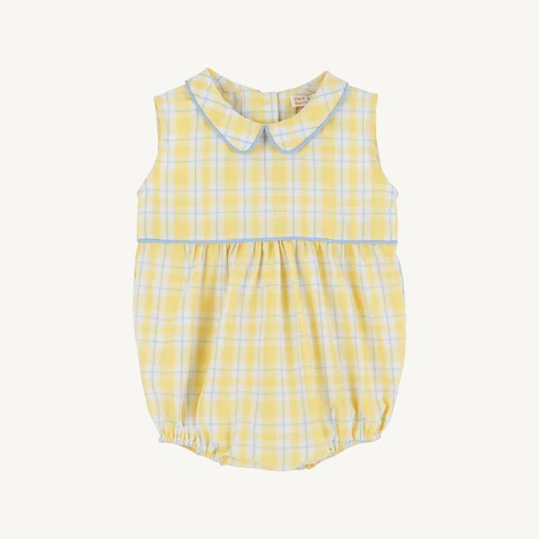Blue sleeveless Bradford Bubble with Forsyth Park plaid pattern by The Beaufort Bonnet Company, perfect for warm weather.