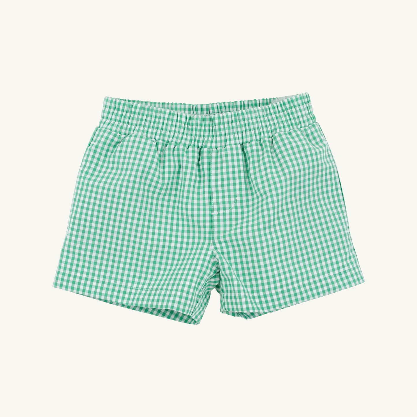 Gibson Island Green Mini Gingham Sheffield Shorts from The Beaufort Bonnet Company, featuring a classic gingham pattern and tailored fit.