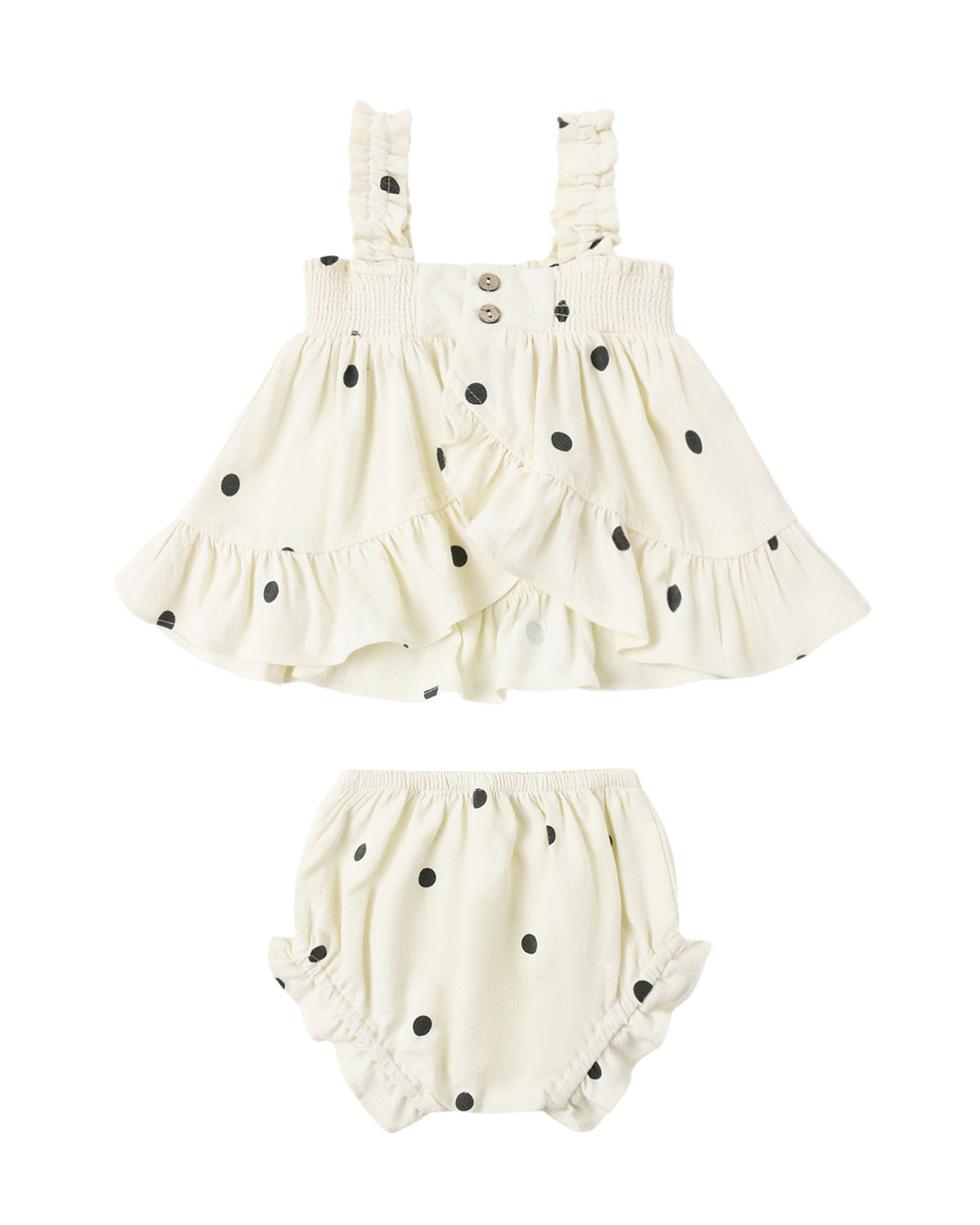 Rylee & Cru Polka Dot Lala Set for kids, featuring a polka dot pattern on comfortable matching top and pants.