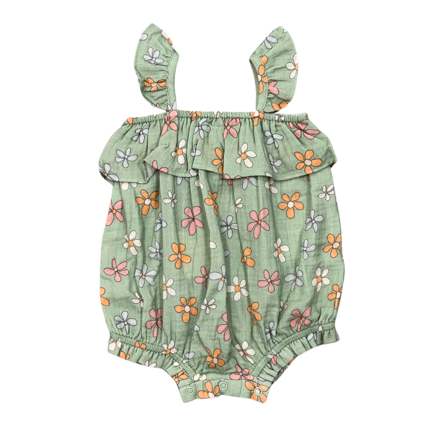 Sketched Daisy Gauze Bubble Romper