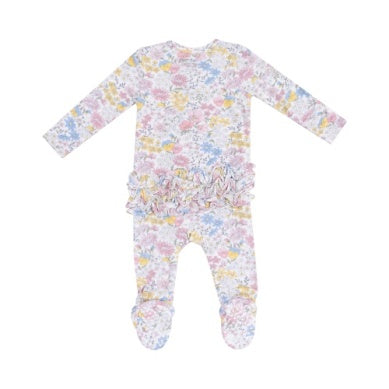 Angel Dear - Viola Floral Ruffle Zip Footie