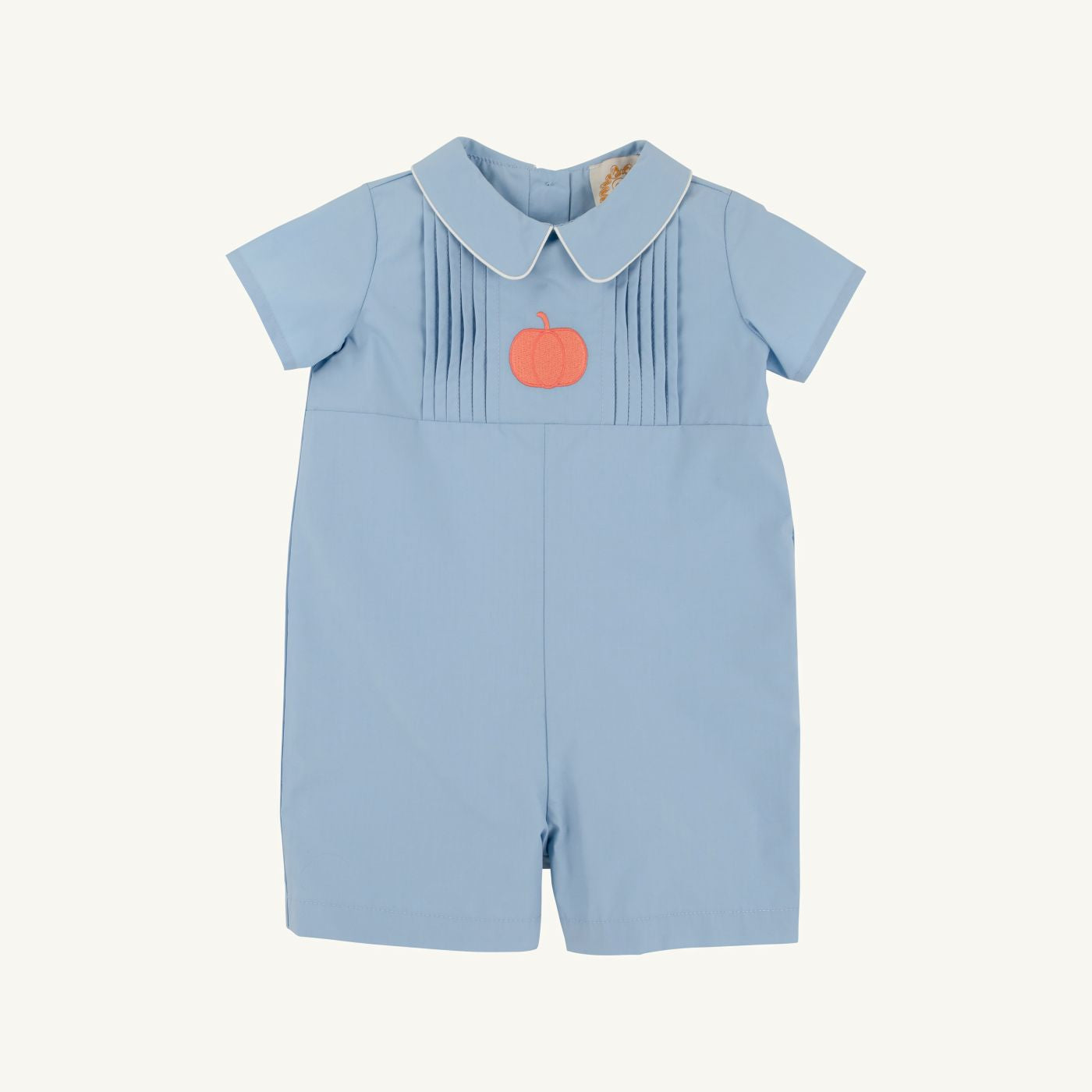 Blue, palmetto pearl, and pumpkin short sleeve John Hall Jon Jon by The Beaufort Bonnet Company, featuring playful fabric patterns.