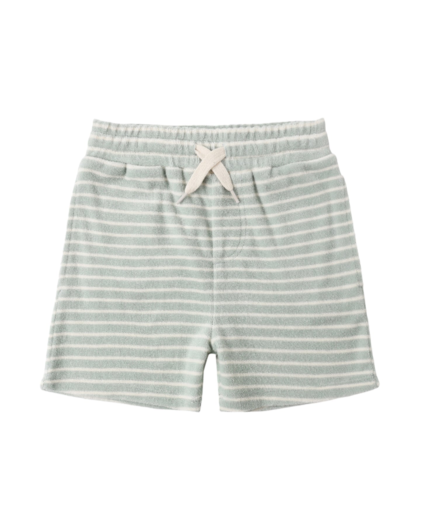 Seafoam stripe terry boys short by Rylee & Cru, featuring soft fabric and a relaxed fit, perfect for casual wear.
