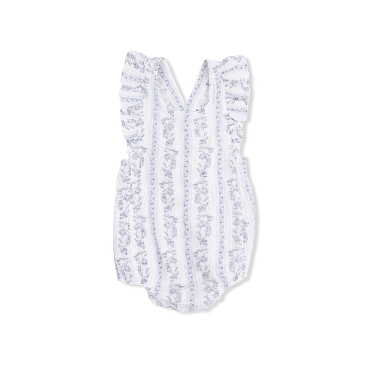 Angel Dear Kimberly Floral Stripe Sunsuit featuring colorful floral and stripe patterns, perfect for warm weather and outdoor play.