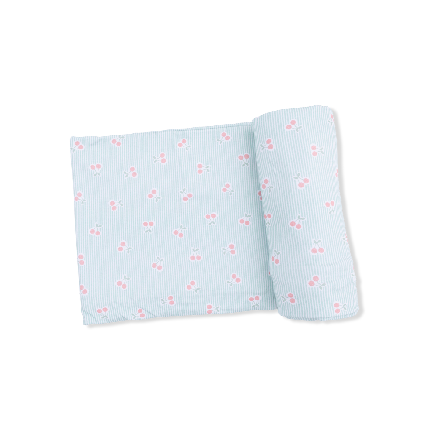 Angel Dear Tiny Cherry Stripe Swaddle Blanket with soft fabric and cherry stripe pattern for babies.