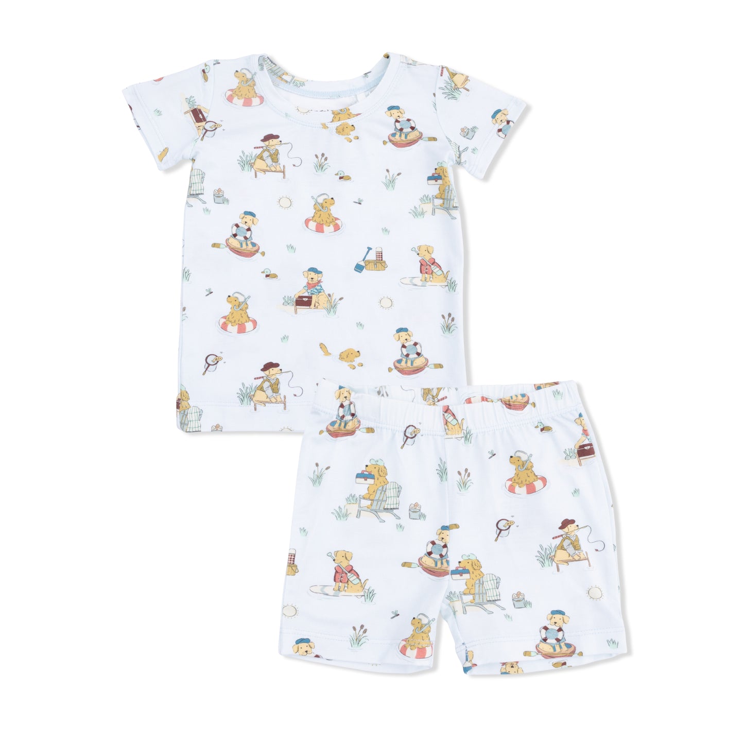 Angel Dear Lake Buddy Dogs loungewear short set for kids, featuring playful dog print and comfortable fabric for casual wear.