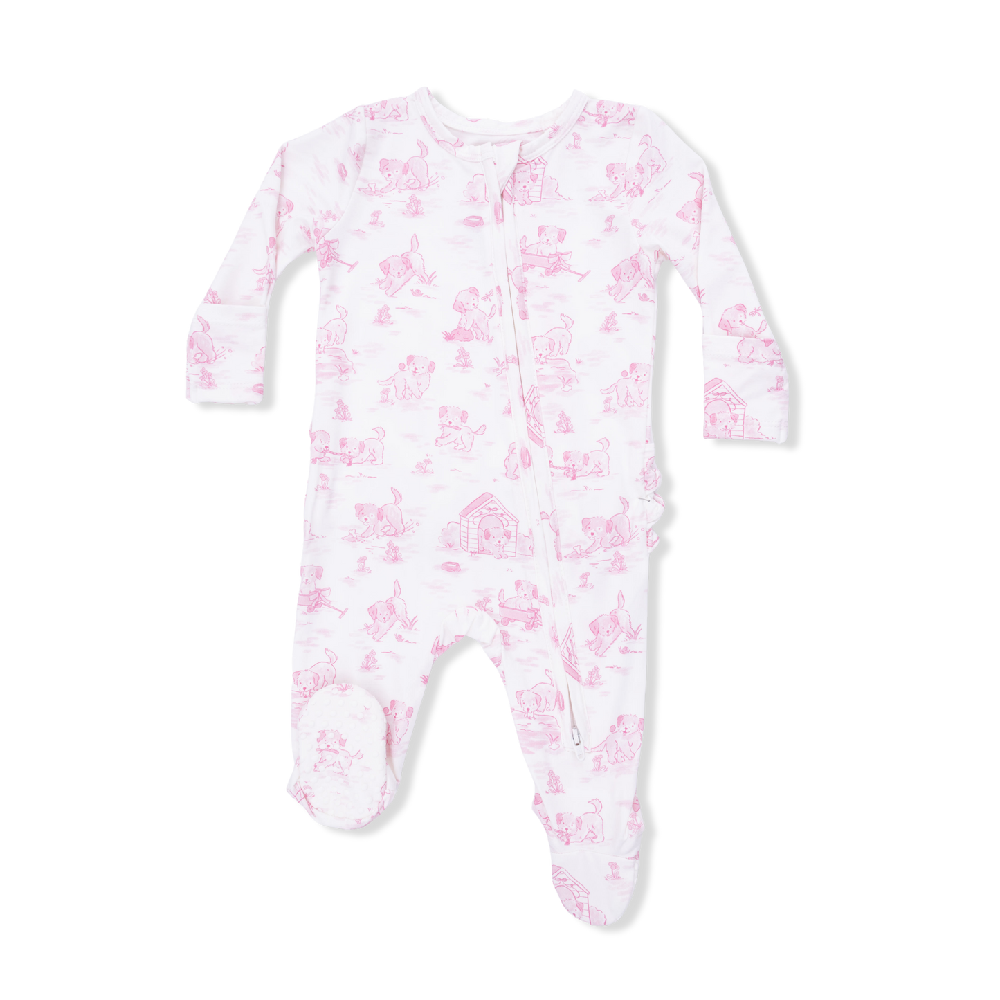Puppy Toile Pink Zip Footie