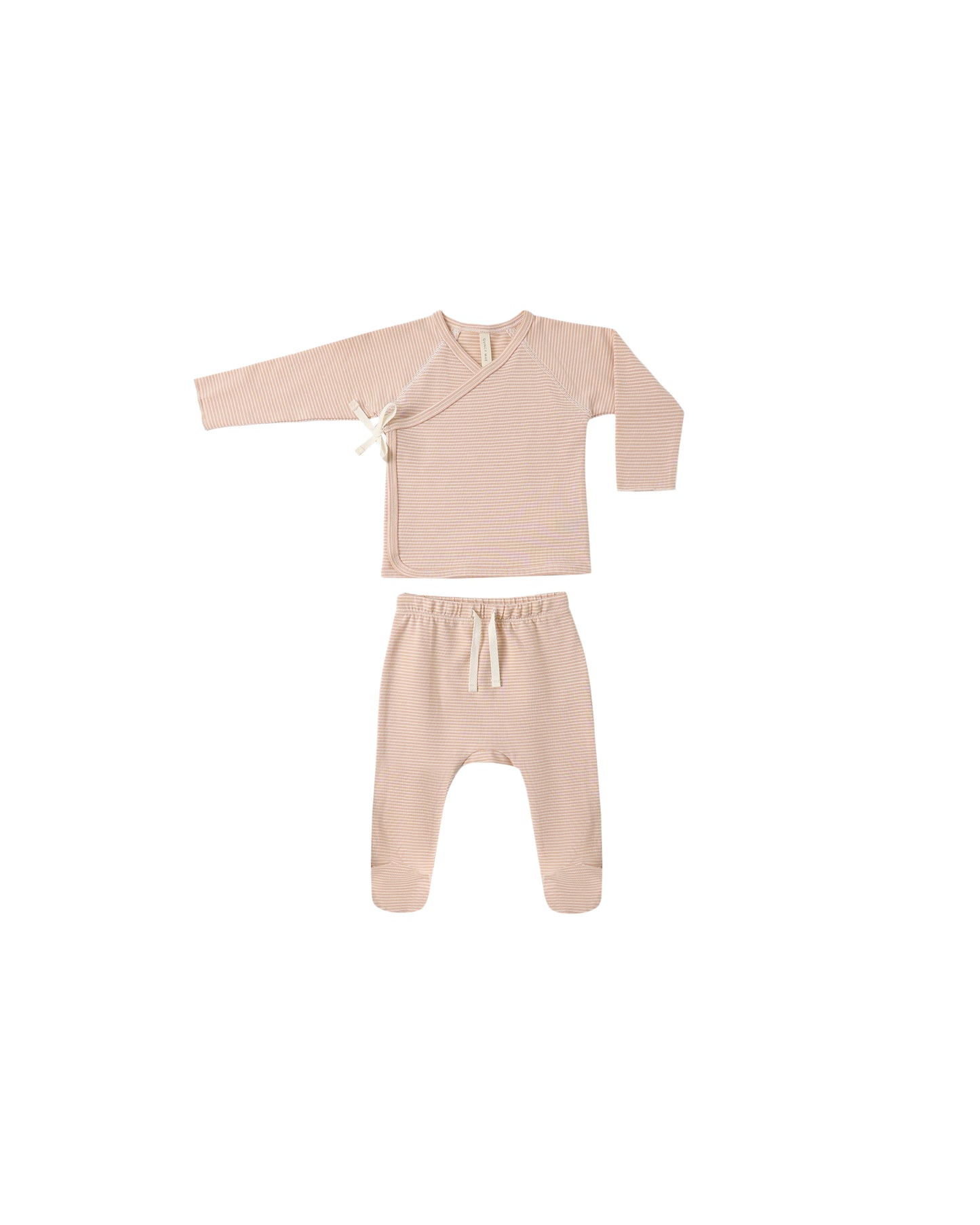 Melon Micro Stripe Wrap Top + Footed Pant Set