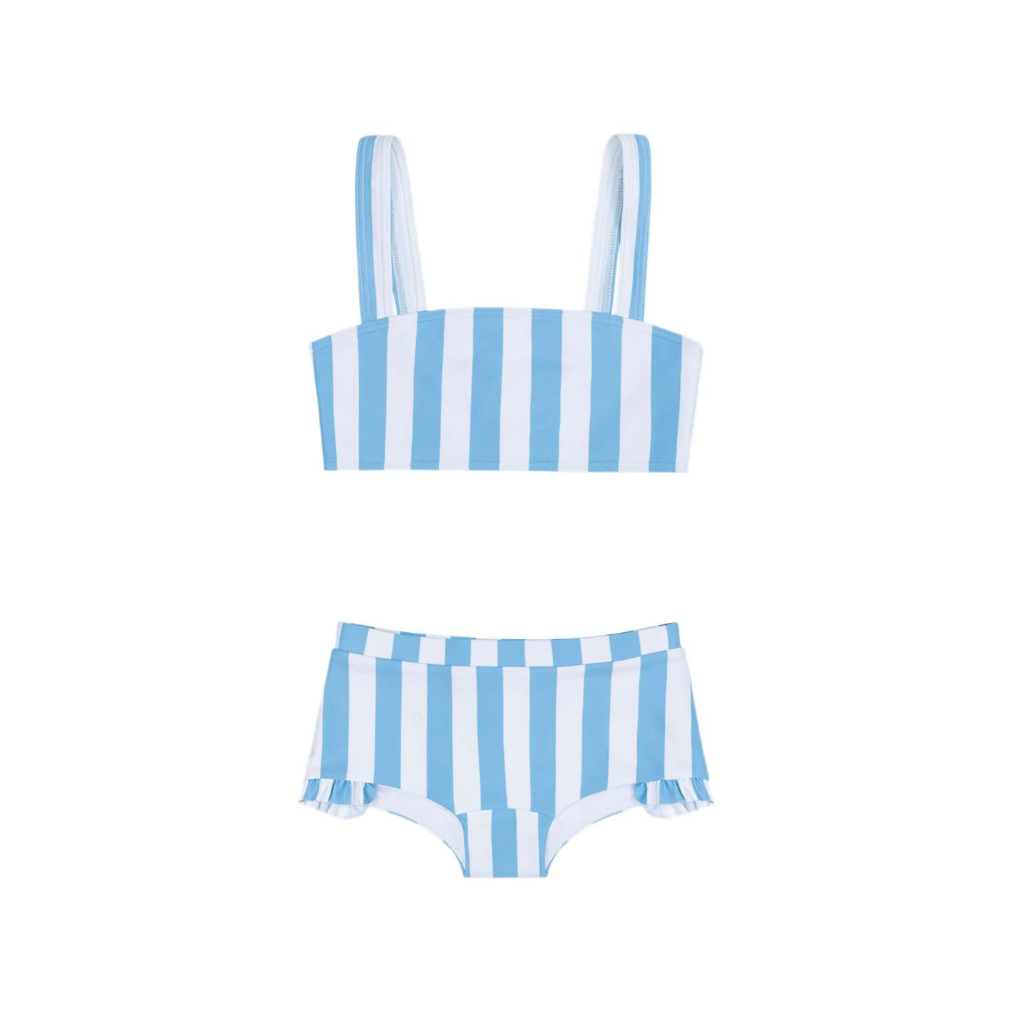 girls bay stripe bandeau bikini and swim shorts