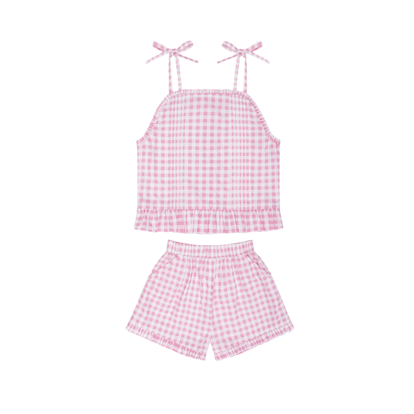 girls blush gingham tie tank and short set