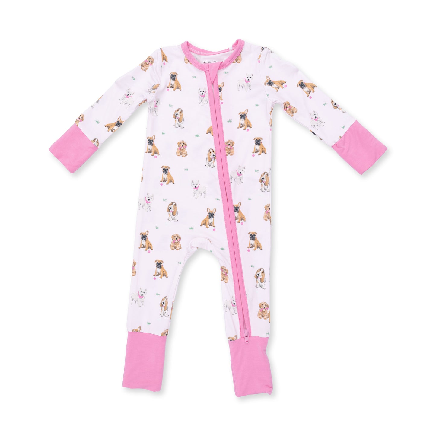 Pink zip convertible romper for dogs by Angel Dear, featuring a comfortable, adorable design with fun, vibrant pink fabric.