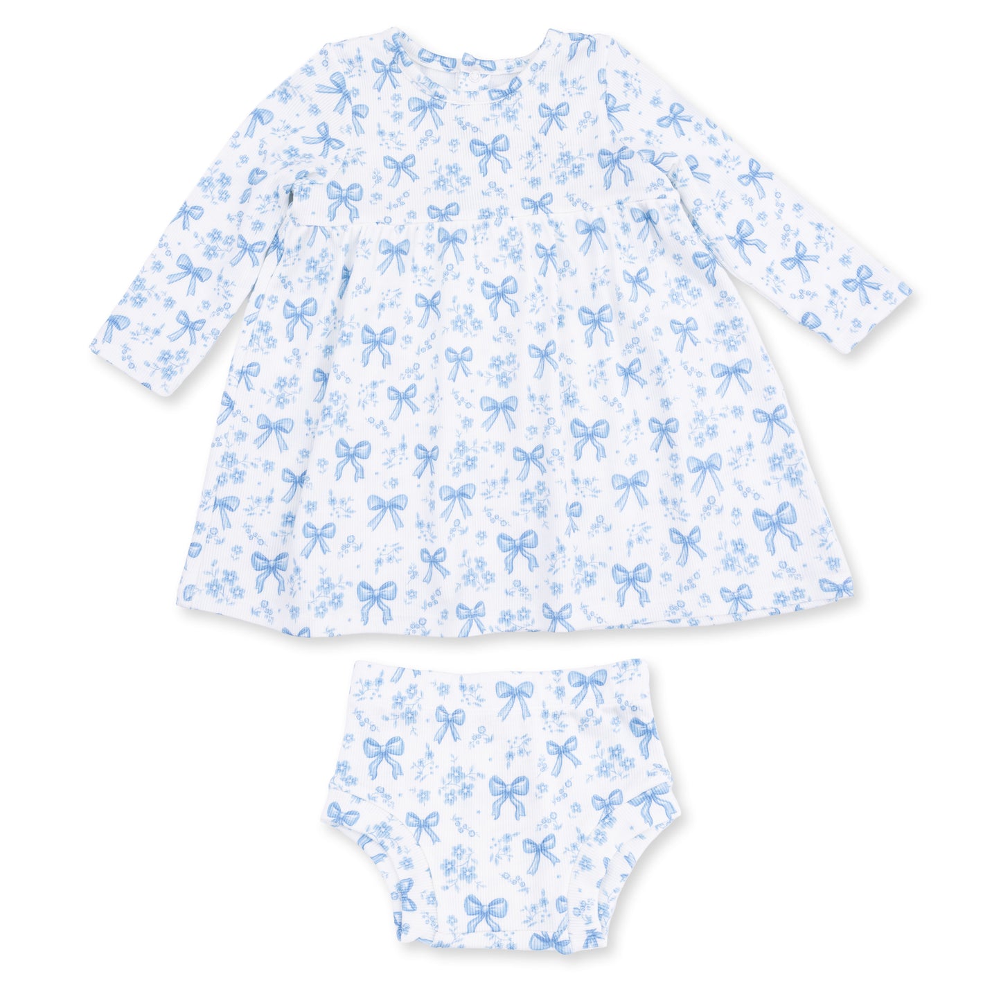 Blue Bows & Flowers Simple Dress & Bloomer