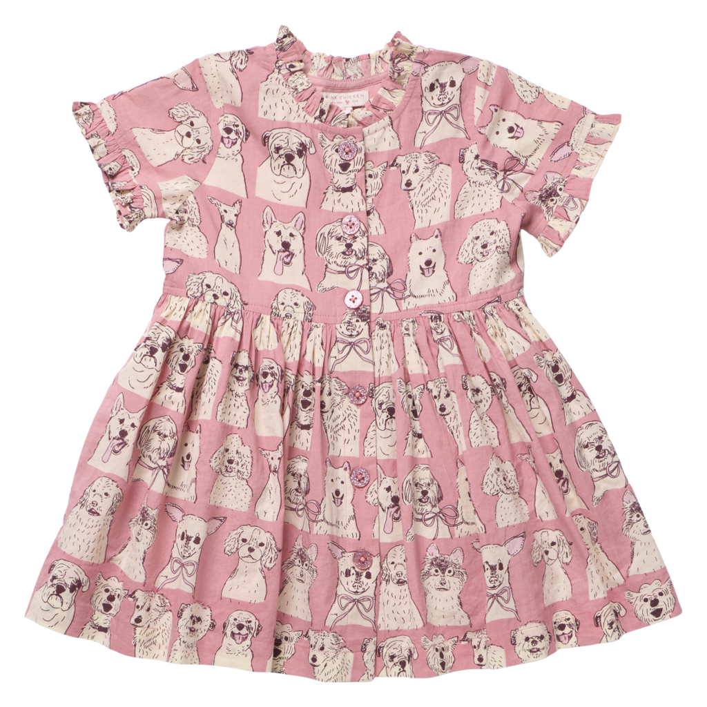 Pink Sketched Dogs Autumn Dress