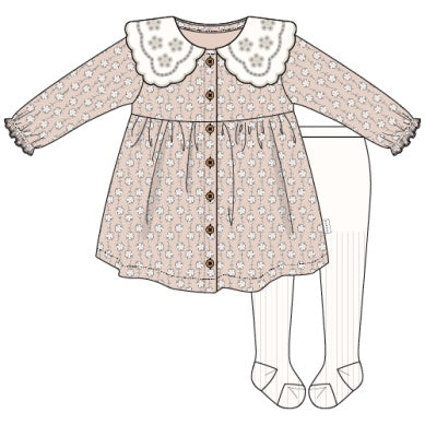 Blush Floral Peter Pan Collar Dress & Tight Set