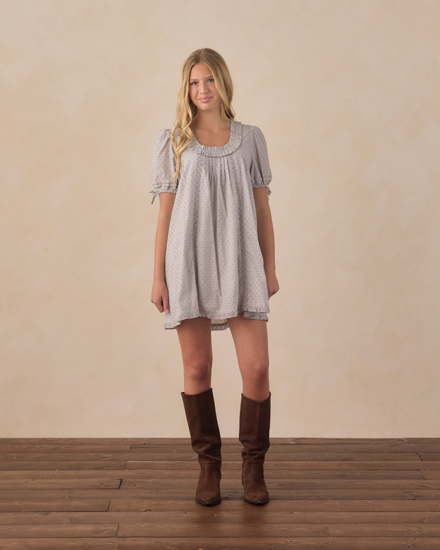 Teen Dusty Blue Shiloh Dress by Rylee & Cru, featuring a flowy sleeveless design with a round neckline and soft fabric.