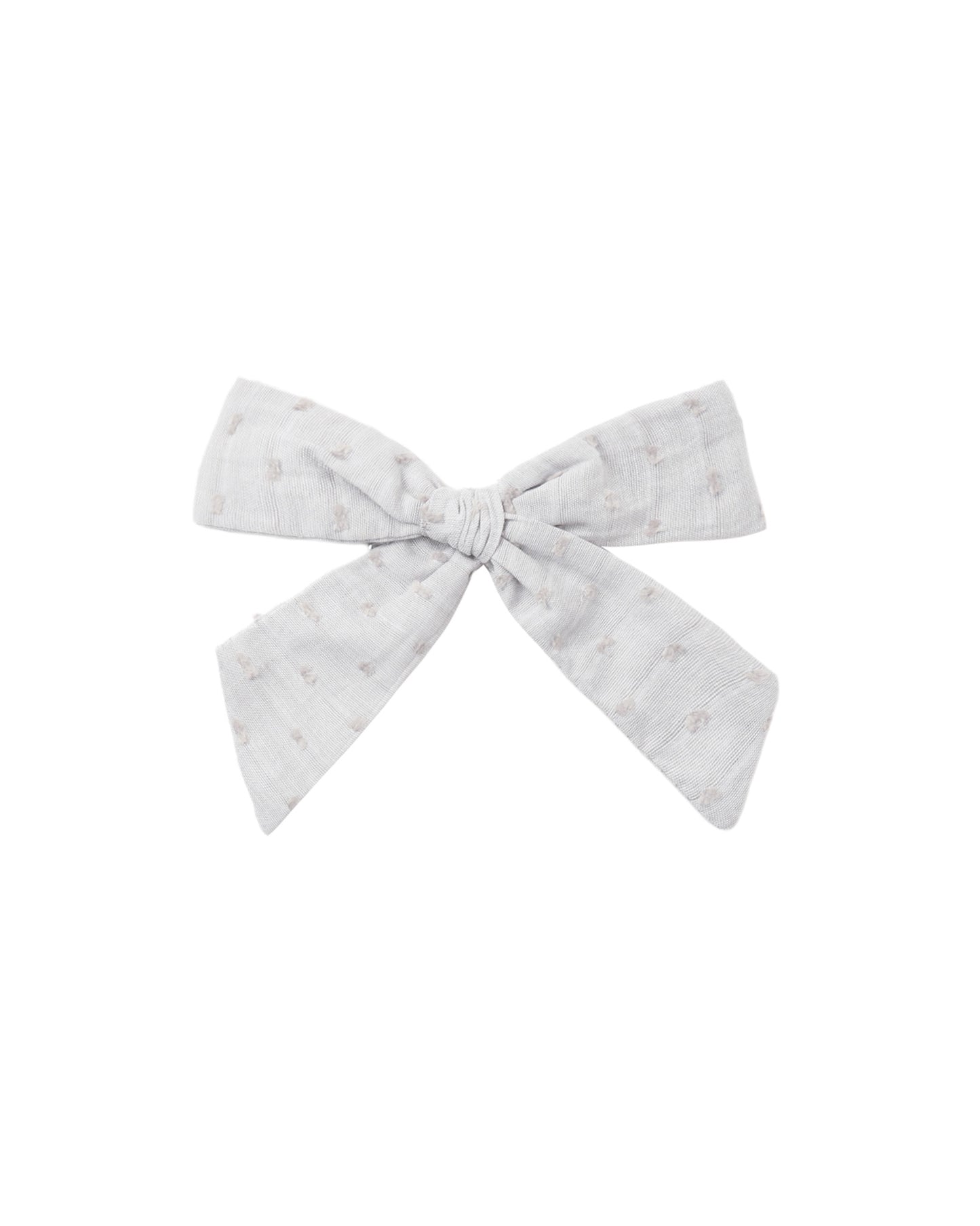 Dusty blue bow headband by Rylee & Cru featuring soft fabric and a charming knot design for infants and toddlers.