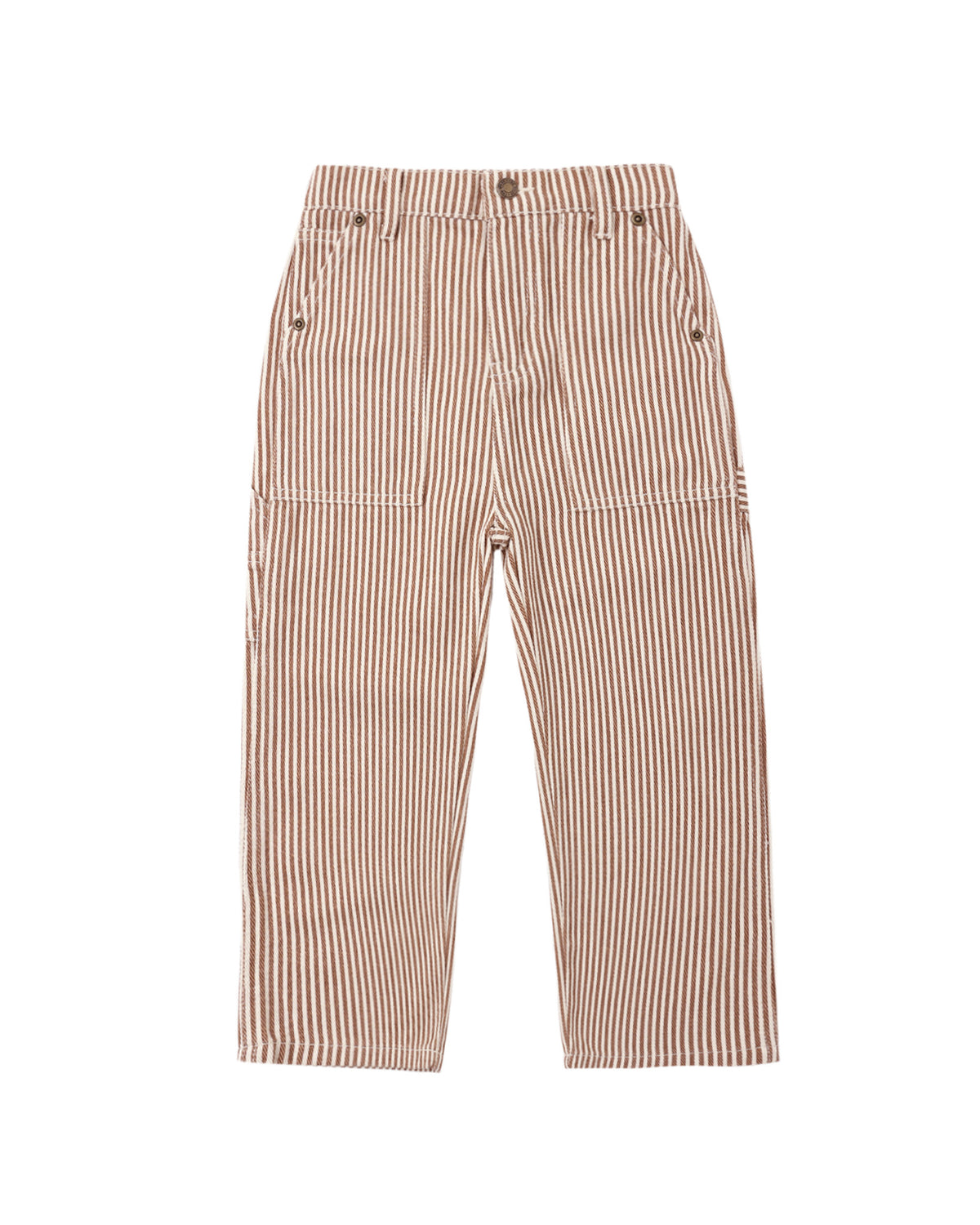 Rylee & Cru Brick Stripe Rory Pant showing beige and brick-colored striped fabric with a relaxed fit and elastic waistband.